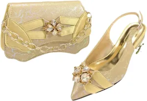 Women’S Blue Rhinestone Low Heels and Matching Bag Set with Square Heel for Elegant Weddings