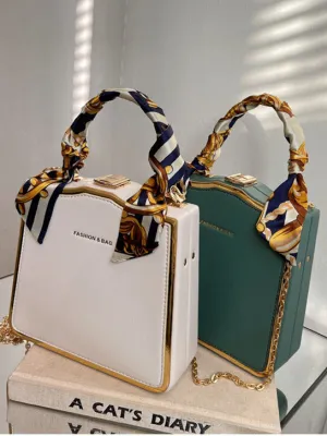 Women's Box Silk Scarf Portable Chain Western Style Crossbody Bags