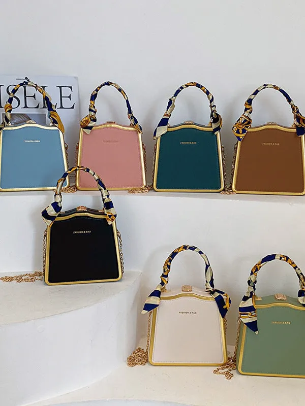 Women's Box Silk Scarf Portable Chain Western Style Crossbody Bags