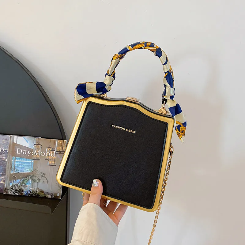Women's Box Silk Scarf Portable Chain Western Style Crossbody Bags