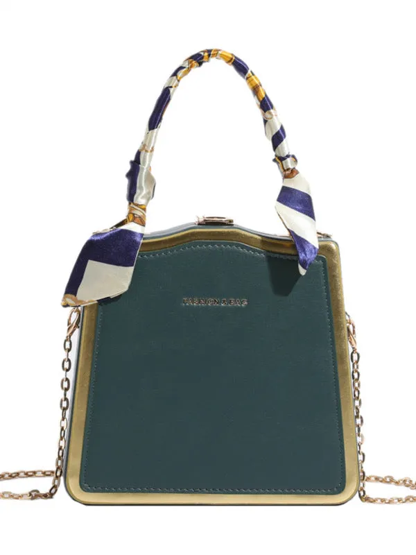 Women's Box Silk Scarf Portable Chain Western Style Crossbody Bags