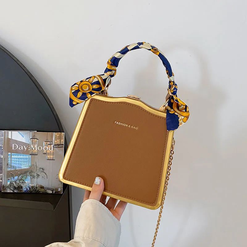 Women's Box Silk Scarf Portable Chain Western Style Crossbody Bags