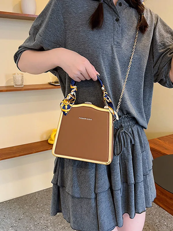 Women's Box Silk Scarf Portable Chain Western Style Crossbody Bags