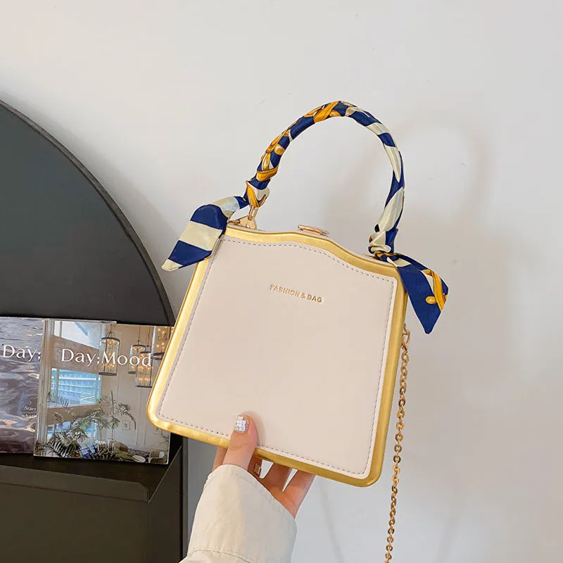 Women's Box Silk Scarf Portable Chain Western Style Crossbody Bags
