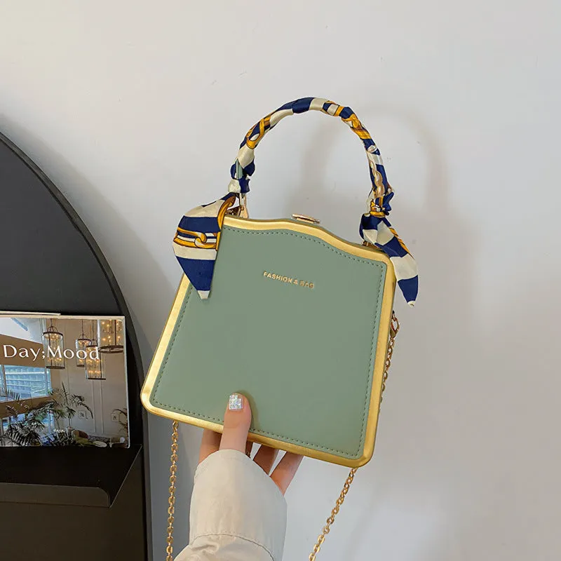 Women's Box Silk Scarf Portable Chain Western Style Crossbody Bags