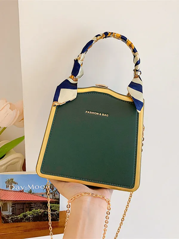 Women's Box Silk Scarf Portable Chain Western Style Crossbody Bags
