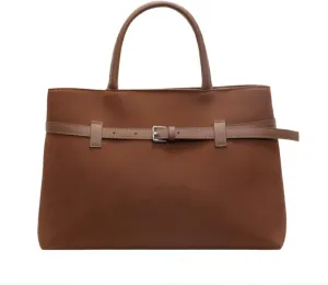 Women's Brown Suede Tote Handbag with Leather Handle, Large Capacity