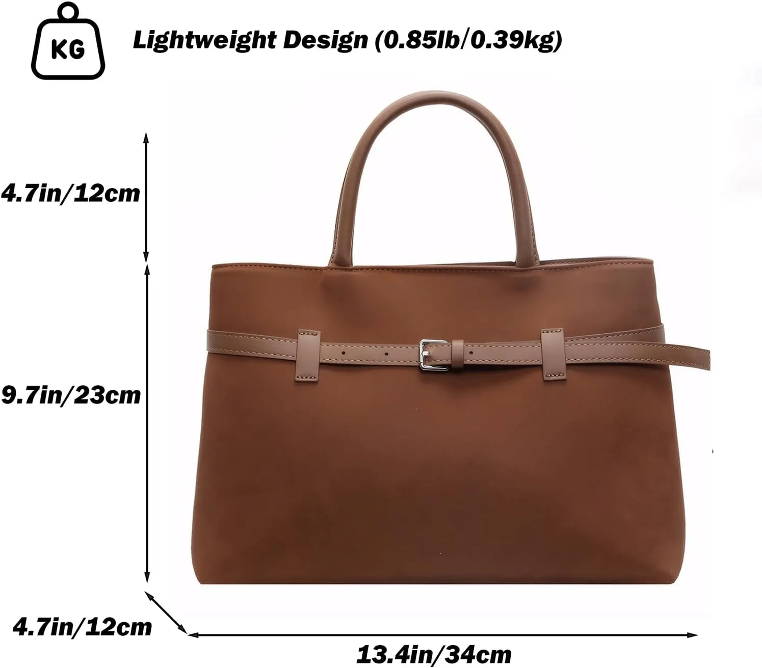 Women's Brown Suede Tote Handbag with Leather Handle, Large Capacity