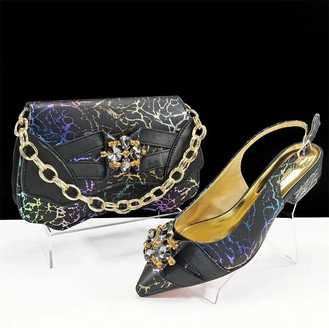 Women’S Elegant Gold Italian Pumps and Matching Bag Set with Thin Heels for Special Occasions