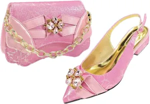 Women’S Elegant Gold Italian Pumps and Matching Bag Set with Thin Heels for Special Occasions