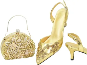 Women’S Elegant Italian Shoes and Bag Set for Dress Occasion with Charm Decorations and Buckle Strap