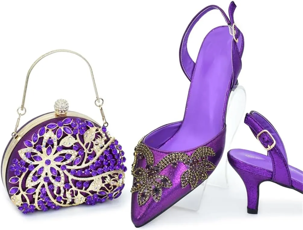 Women’S Elegant Italian Shoes and Bag Set for Dress Occasion with Charm Decorations and Buckle Strap
