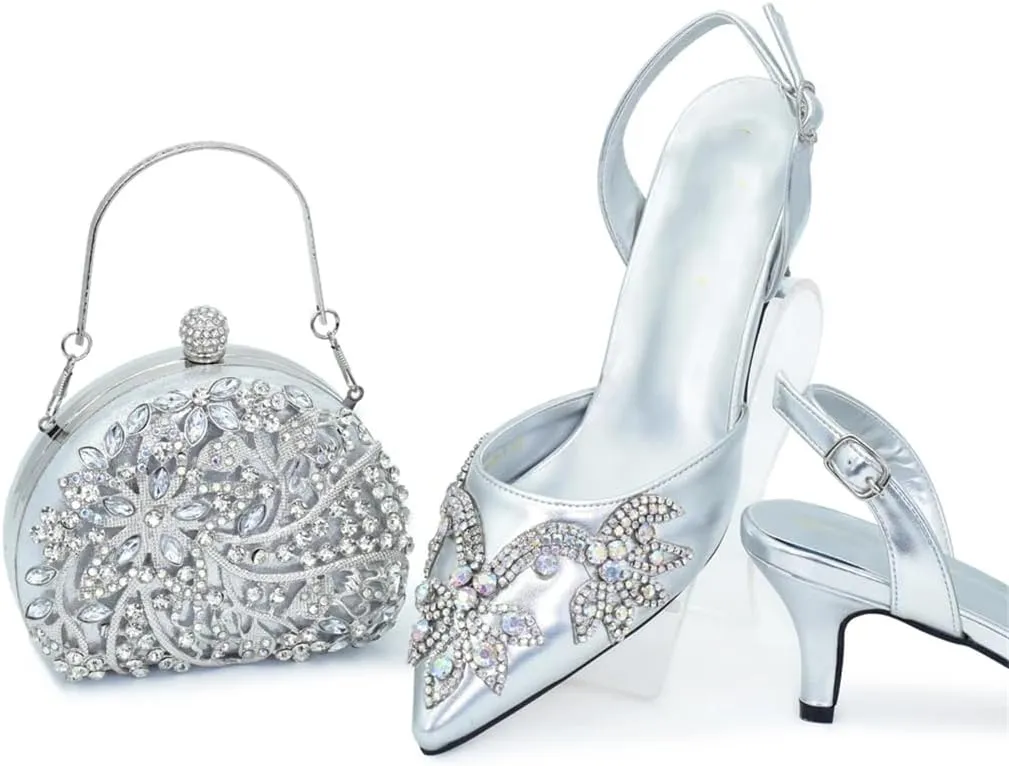 Women’S Elegant Italian Shoes and Bag Set for Dress Occasion with Charm Decorations and Buckle Strap
