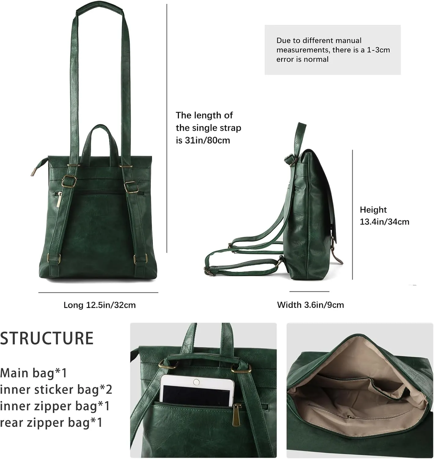 Women's Fashion Backpack Purse Multipurpose Design Convertible Satchel Handbags Shoulder Bag Travel bag (Green)