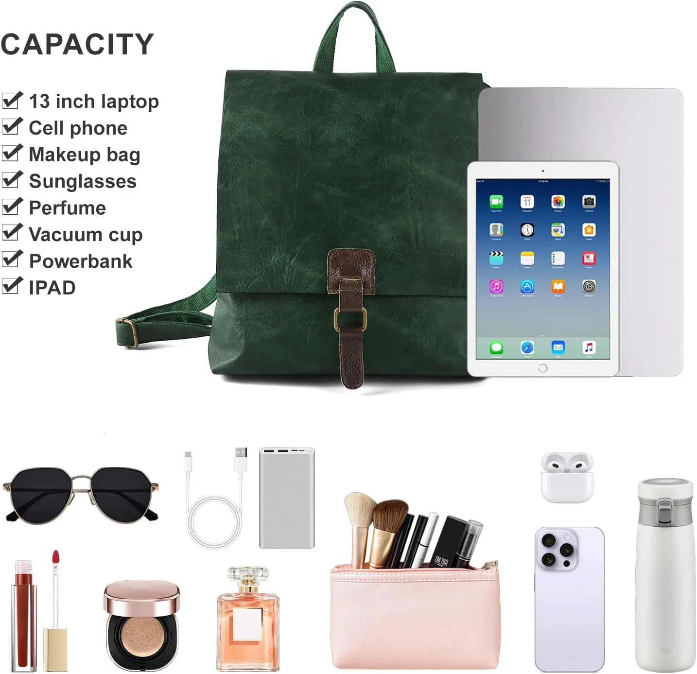 Women's Fashion Backpack Purse Multipurpose Design Convertible Satchel Handbags Shoulder Bag Travel bag (Green)