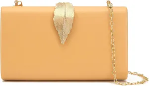 Women's Fashion Evening Bags with Golden Leaves Crossbody Shoulder Handbag Chain Removable