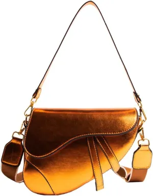 Women's Fashion Glossy Surface Saddle Shoulder Bag, PU Leather Clutch Underarm Handbag,Trendy Cow Print Satchel,Crossbody