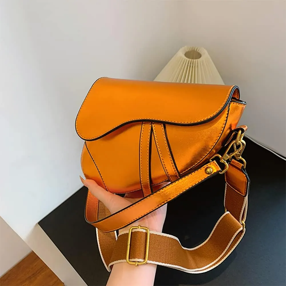 Women's Fashion Glossy Surface Saddle Shoulder Bag, PU Leather Clutch Underarm Handbag,Trendy Cow Print Satchel,Crossbody