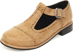 Women's Flat T-Strap Oxford Shoes Wingtip Perforated Vintage School Uniform Saddle Oxfords Brogues