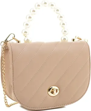 Womens Girls Dressy Pearl Top-Handle Casual Saddle Clutch Satchel Purse Crossbody Bag