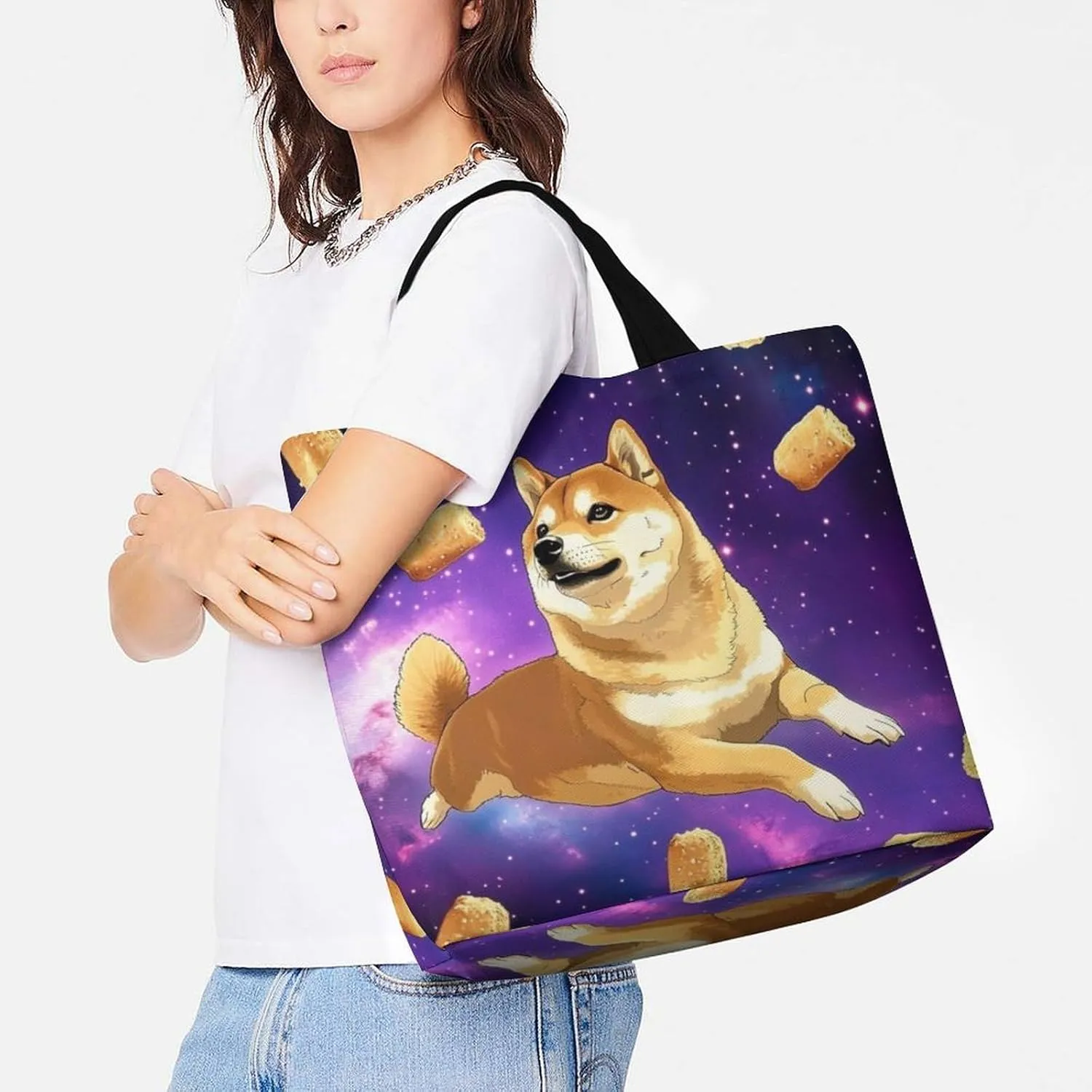 Womens Grocery Bag, Large Capacity Tote Bags Portable Reusable Shopping Shoulder Bag