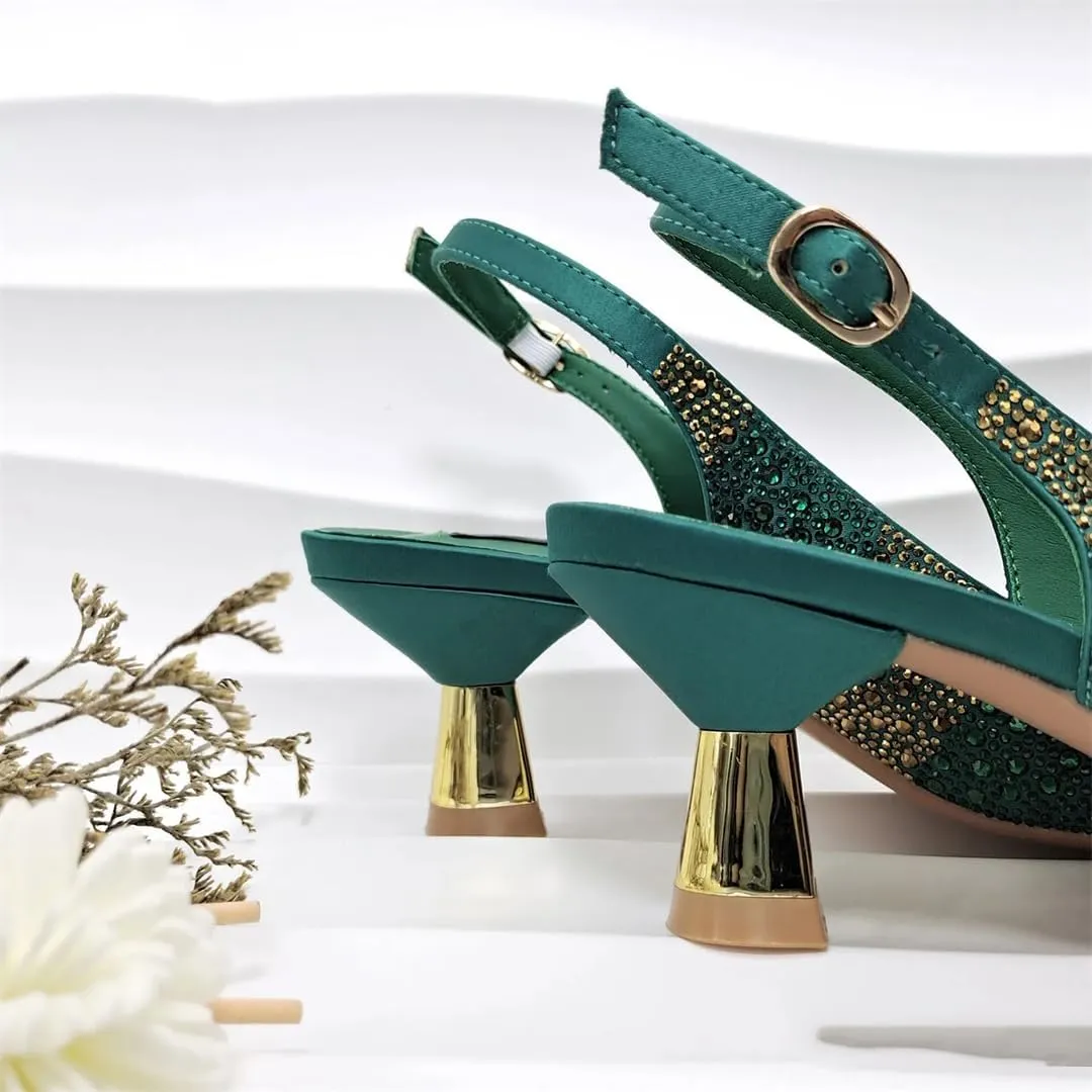 Women’S Italian Design Rhinestone Heels and Handbag Set with Strange Style Heel for Elegant Party Wear