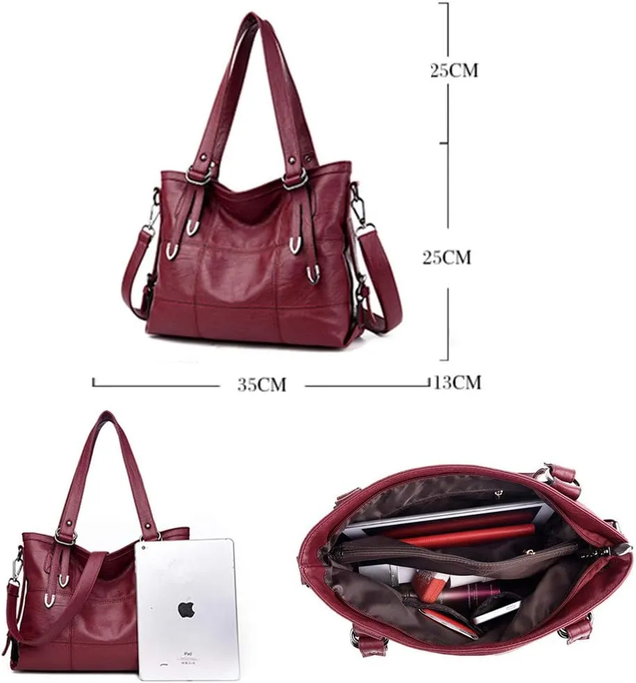 Womens Leather Top Handle Satchel Purse, Tote Handbag Large Capacity Shoulder Bag