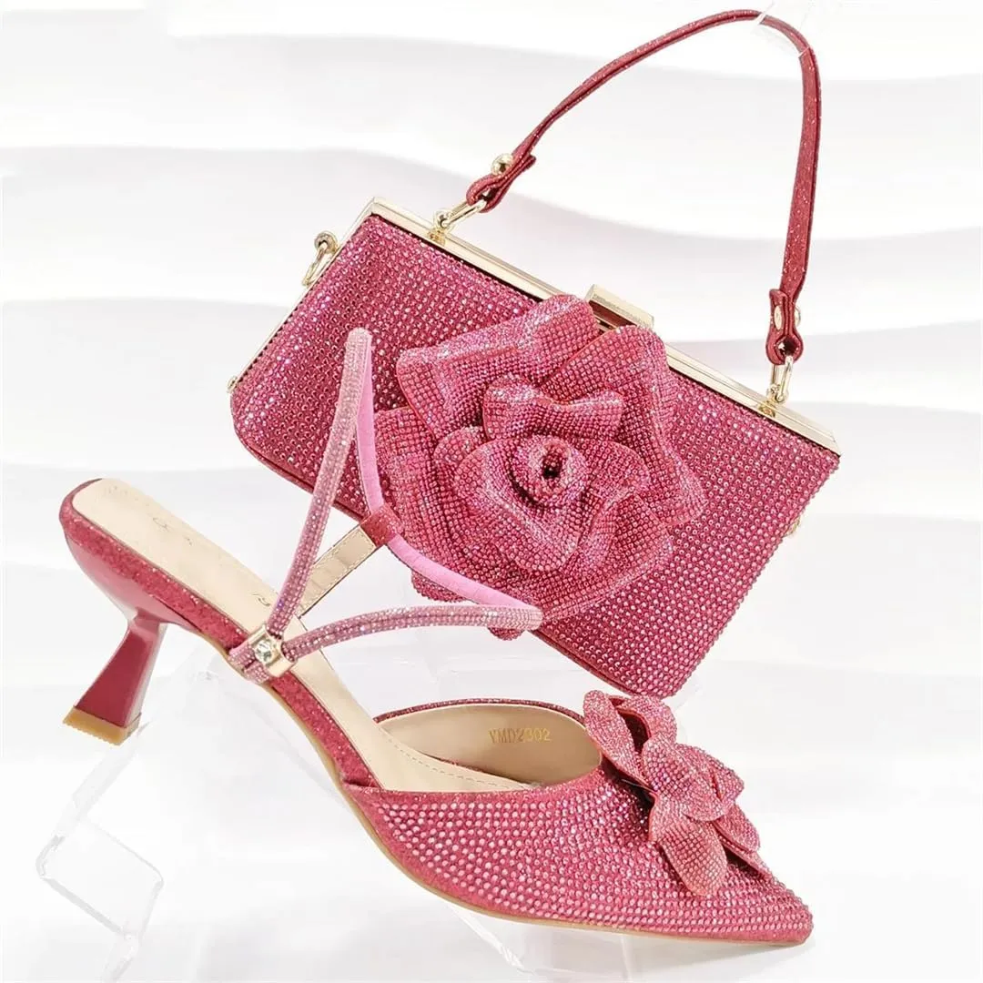 Women’S Mature Style Shoes and Bag Set Peep Toe Square Heel Slip-On Slingbacks for Party