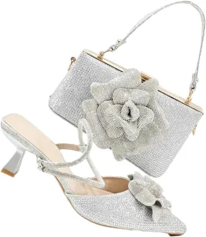 Women’S Mature Style Shoes and Bag Set Peep Toe Square Heel Slip-On Slingbacks for Party