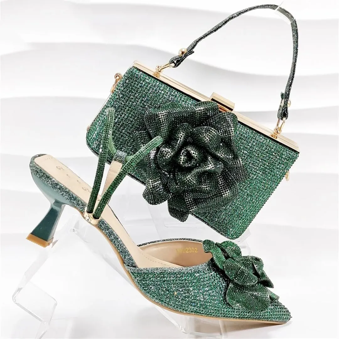 Women’S Mature Style Shoes and Bag Set Peep Toe Square Heel Slip-On Slingbacks for Party