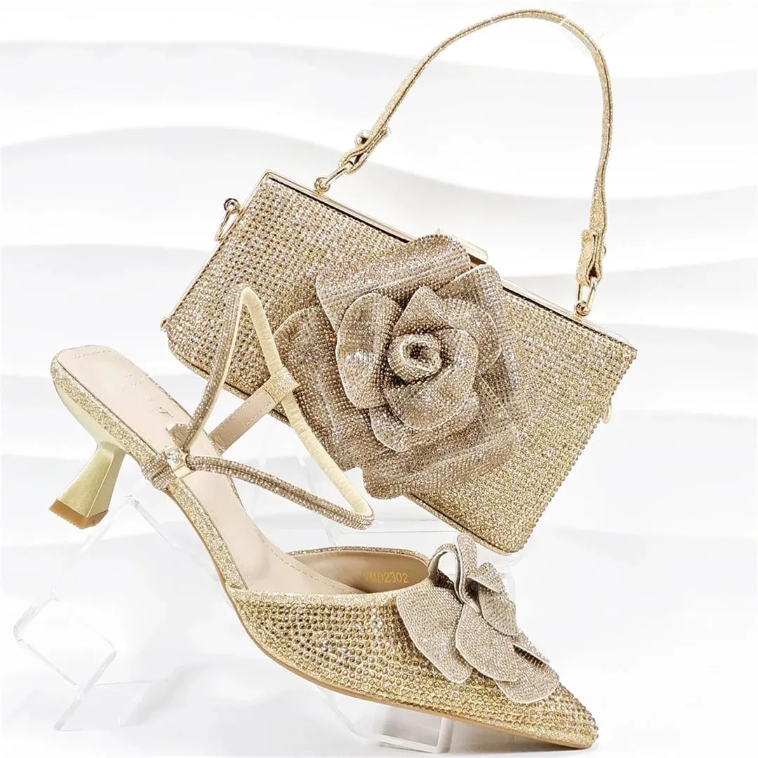 Women’S Mature Style Shoes and Bag Set Peep Toe Square Heel Slip-On Slingbacks for Party