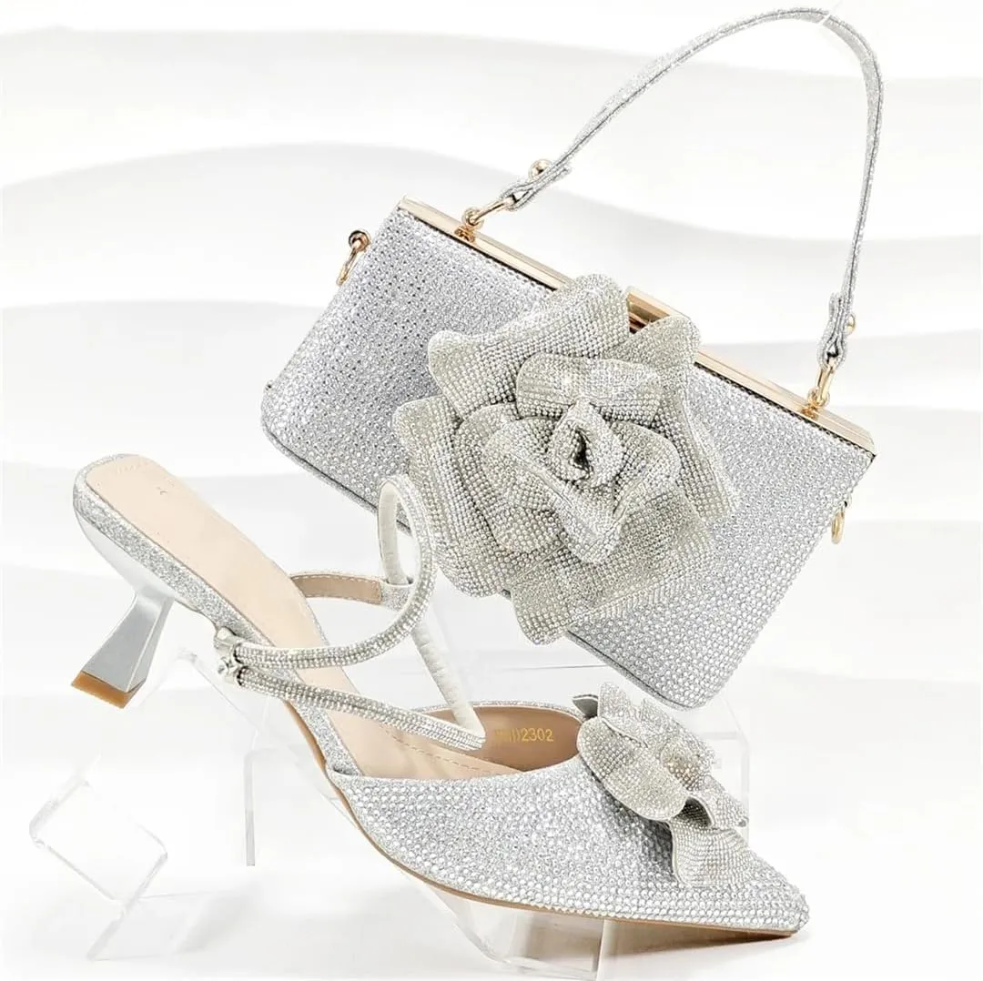 Women’S Mature Style Shoes and Bag Set Peep Toe Square Heel Slip-On Slingbacks for Party