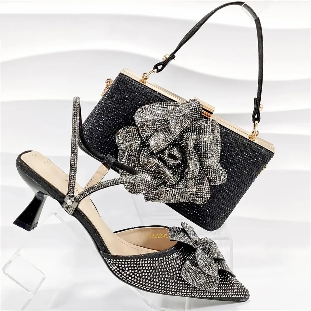 Women’S Mature Style Shoes and Bag Set Peep Toe Square Heel Slip-On Slingbacks for Party