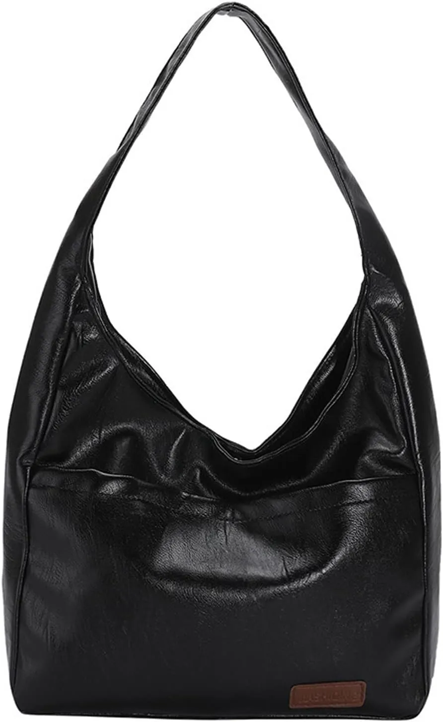 Women's Pleated Hobo Shoulder Bag Pu Leather Clutch Handbag Unisex Hobo