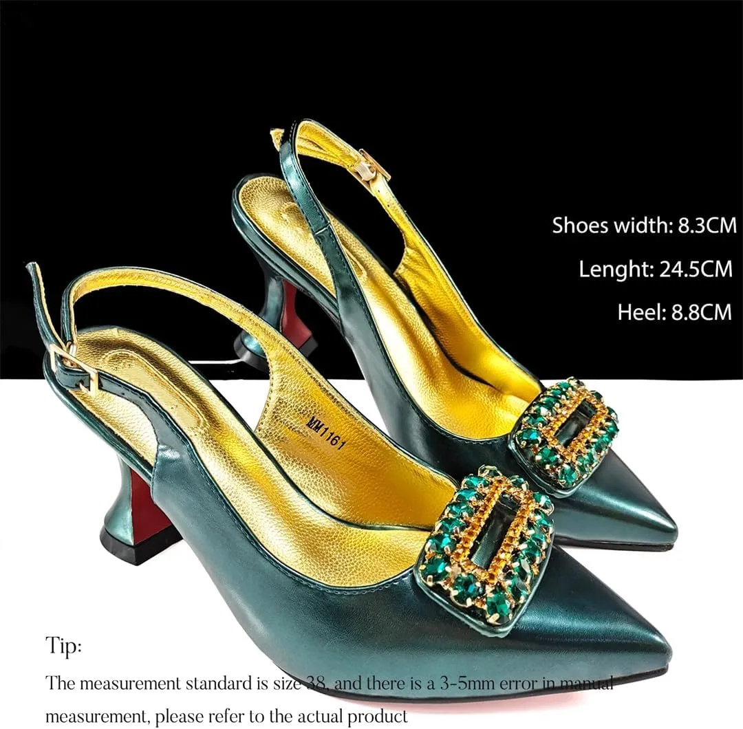 Women’S Rhinestone-Encrusted High Heels and Matching Bag Set with Crystal Decorations for Elegant Parties