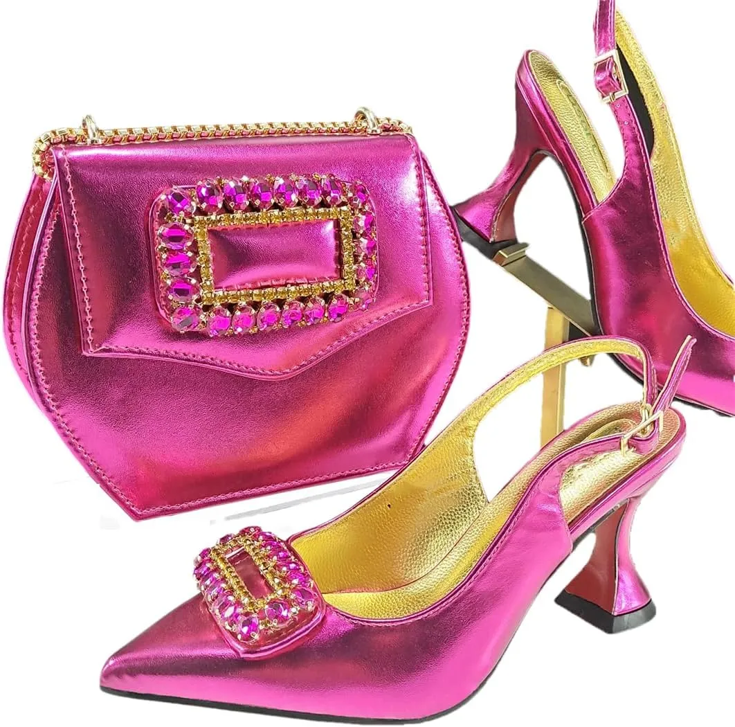 Women’S Rhinestone-Encrusted High Heels and Matching Bag Set with Crystal Decorations for Elegant Parties