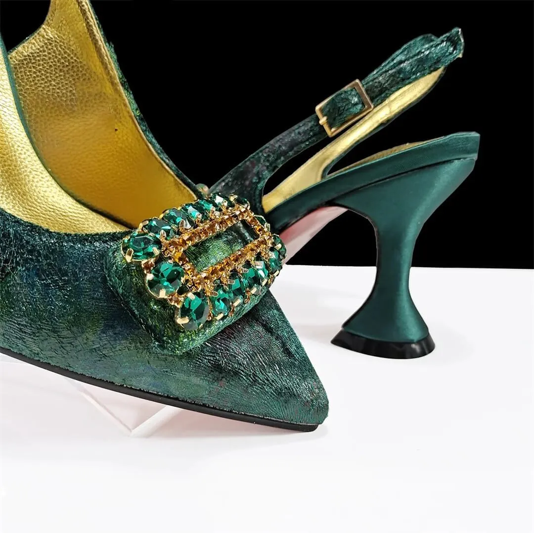 Women’S Rhinestone-Encrusted High Heels and Matching Bag Set with Crystal Decorations for Elegant Parties