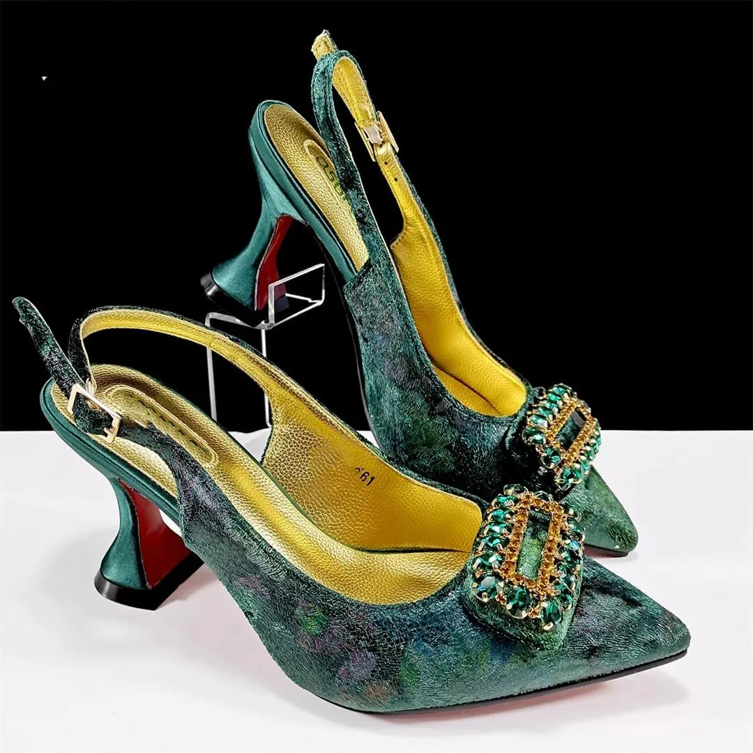 Women’S Rhinestone-Encrusted High Heels and Matching Bag Set with Crystal Decorations for Elegant Parties