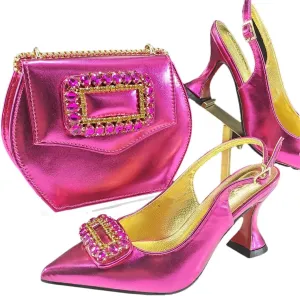 Women’S Rhinestone-Encrusted High Heels and Matching Bag Set with Crystal Decorations for Elegant Parties