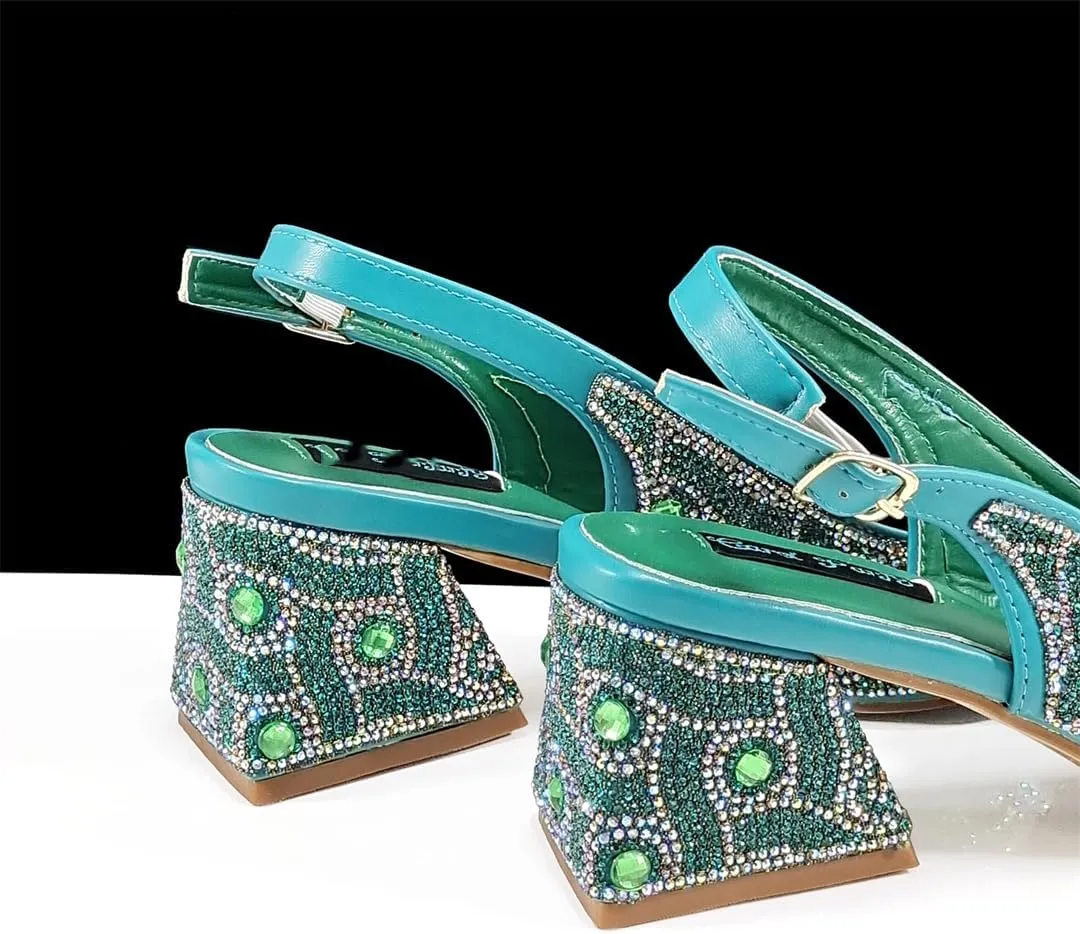Women’S Rhinestone Open Toe High Heels and Matching Bag Set with Strange Heel Design for Party