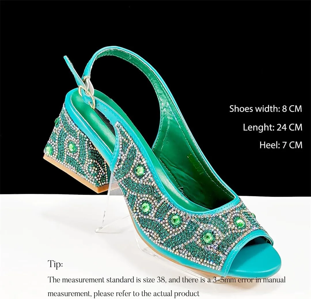 Women’S Rhinestone Open Toe High Heels and Matching Bag Set with Strange Heel Design for Party
