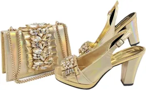 Women’S Royal Blue Platform High Heels and Matching Bag Set with Square Heel for Wedding