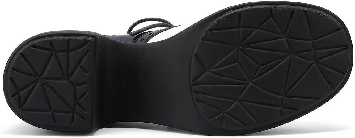 Women's Saddle Shoes, Retro Perforated Leather Oxfords, Platform Lace Up High Chunky Heels Pumps
