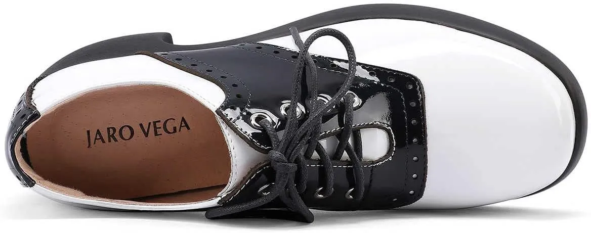 Women's Saddle Shoes, Retro Perforated Leather Oxfords, Platform Lace Up High Chunky Heels Pumps