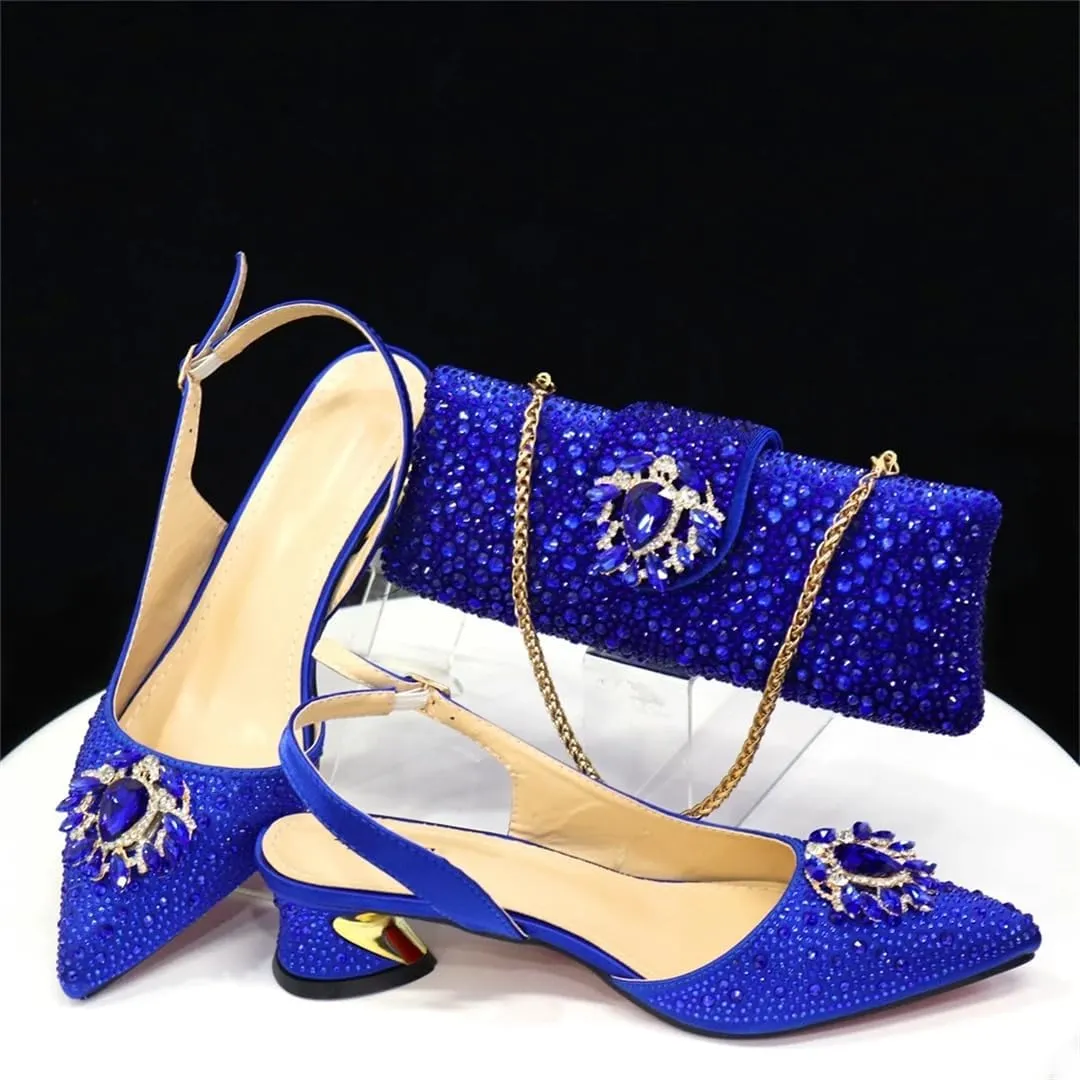 Women’S Silver Stone Pumps and Bag Set with Medium Heels and Crystal Embellishments for Parties