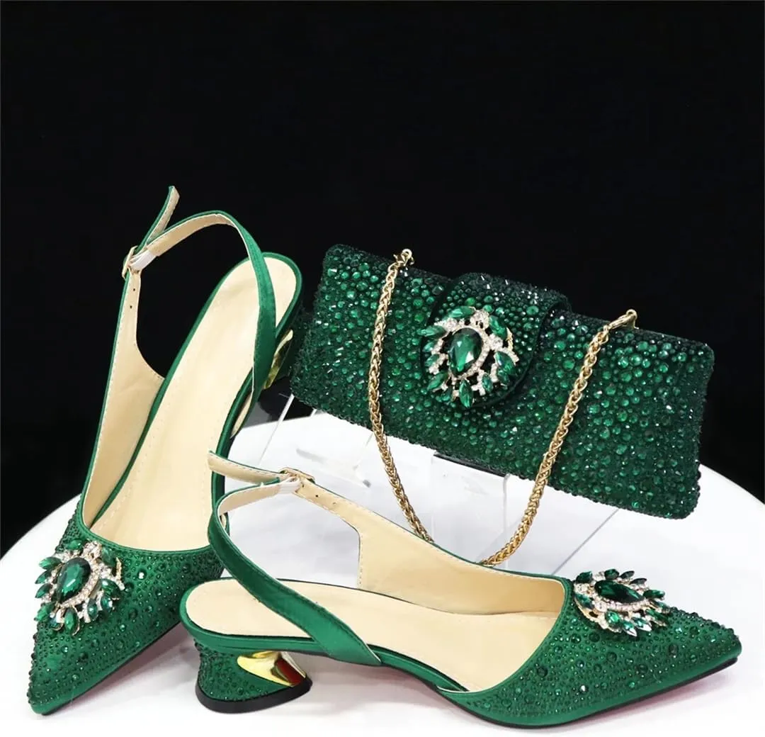 Women’S Silver Stone Pumps and Bag Set with Medium Heels and Crystal Embellishments for Parties