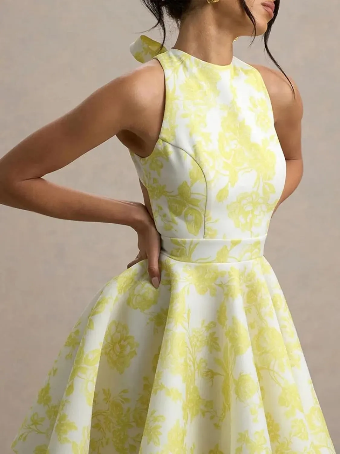 Women's Straps Waist Slim Temperament Printed Halter Mini Dress