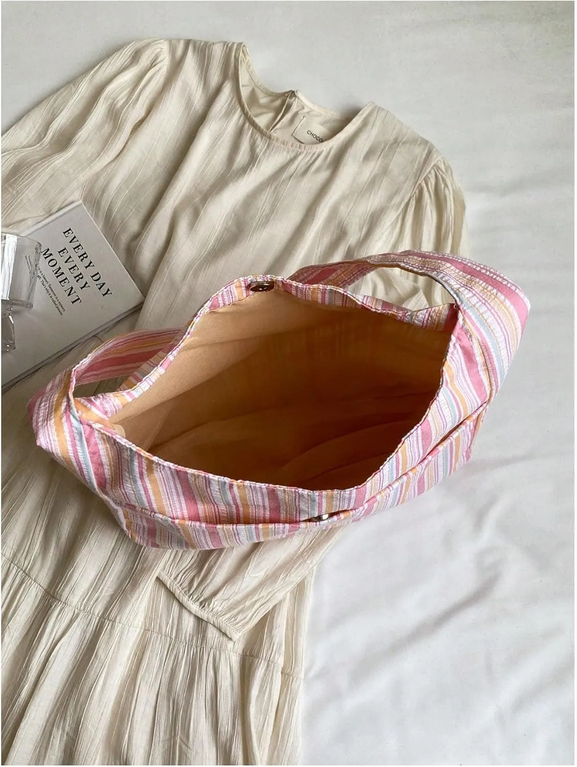 Women's Striped Tote Bags Large Capacity Casual Shopping Shoulder Bag