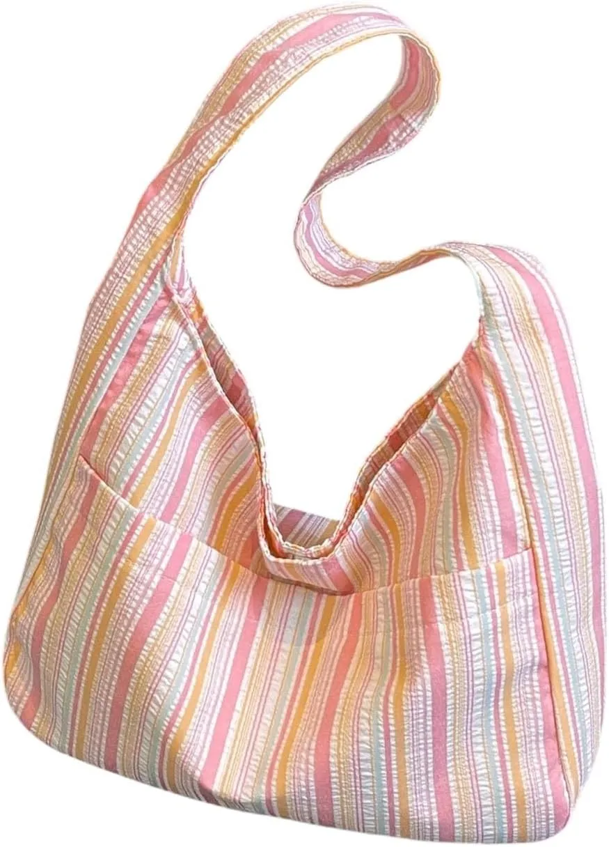 Women's Striped Tote Bags Large Capacity Casual Shopping Shoulder Bag