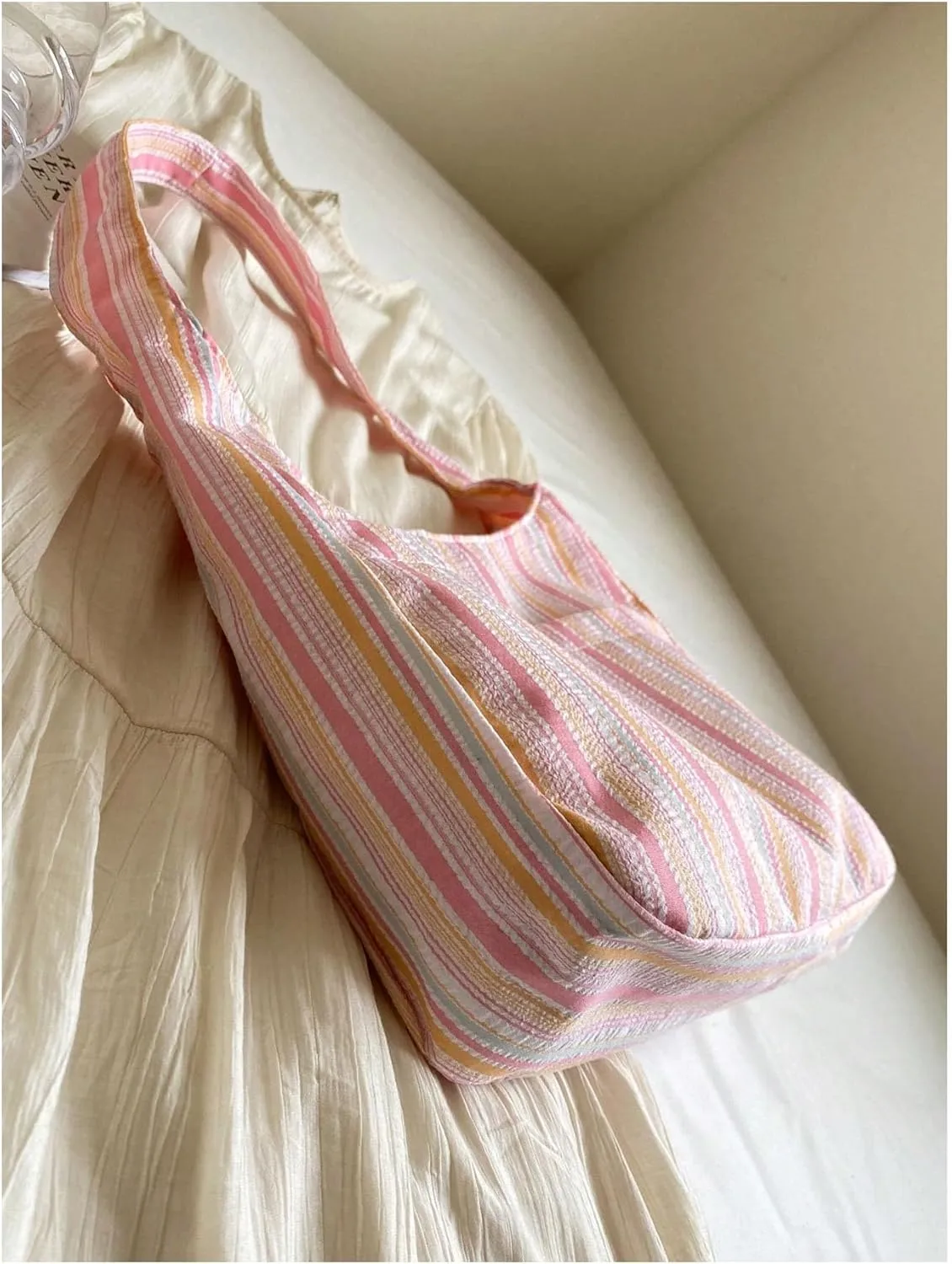 Women's Striped Tote Bags Large Capacity Casual Shopping Shoulder Bag